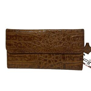 VTG Fina Leather Goods Wallet Bifold Card Slots, Check Book Croc Embossed 70s